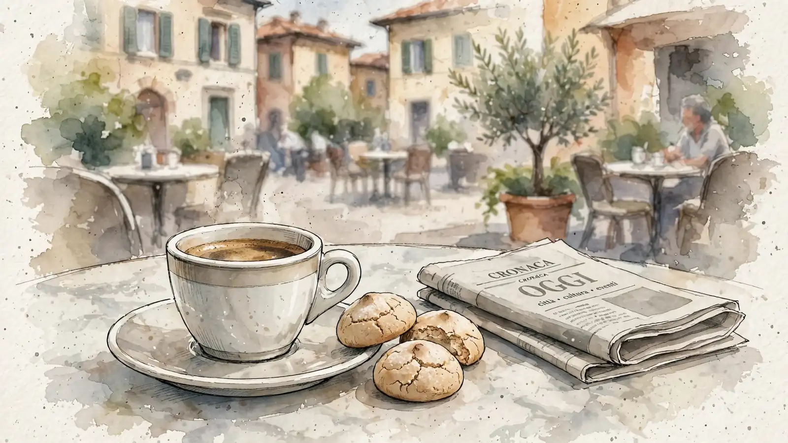 Tazzina di caffè espresso con amaretti su tavolino di marmo
