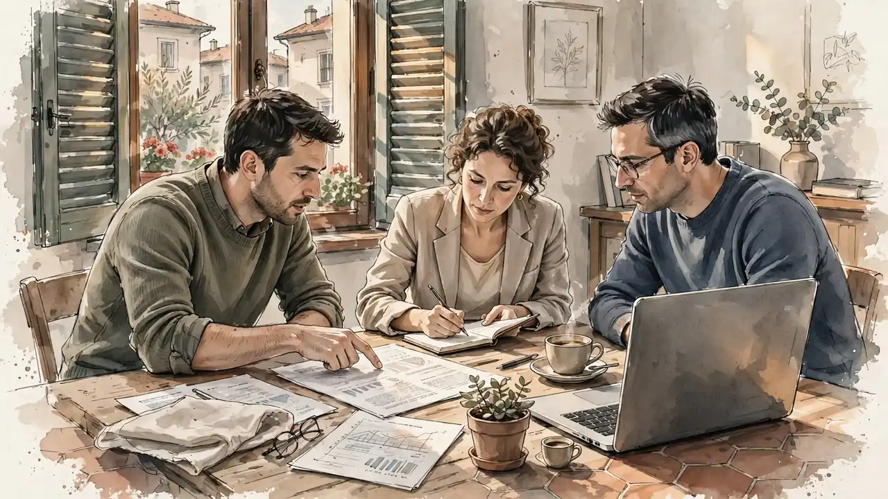 Team di professionisti italiani che lavorano insieme in ufficio a Milano