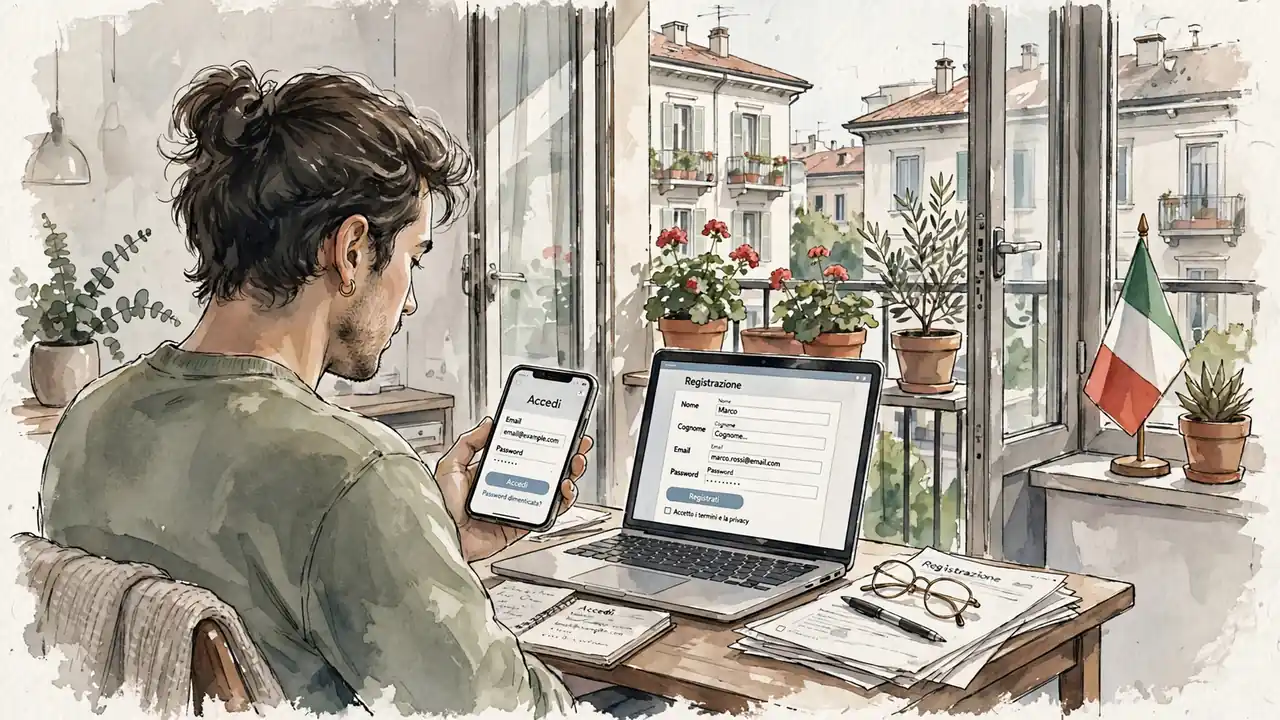 Persona che utilizza SPID per registrarsi su un casinò online a casa