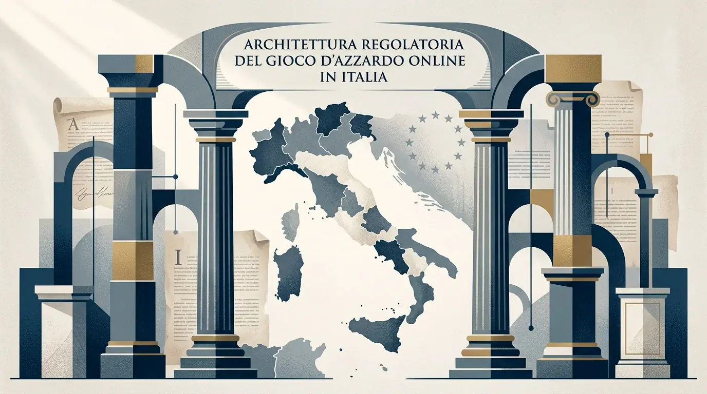 Schema concettuale del quadro normativo italiano sul gioco a distanza con ADM, concessione novennale e perimetro UE